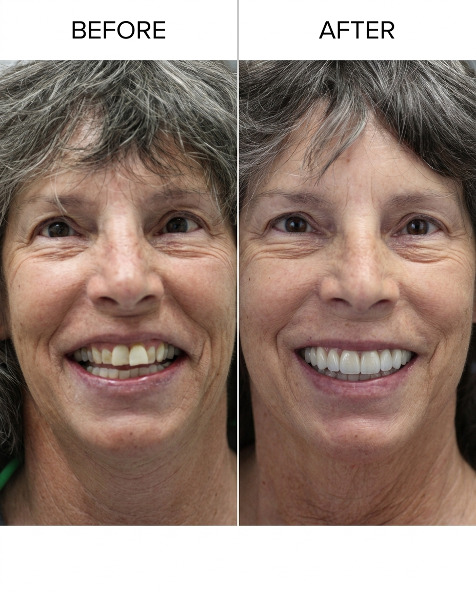 RUDNICK DENTISTRY PATIENT SMILING BEFORE AND AFTER TREATMENT